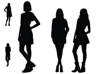 woman various poses silhouettes set