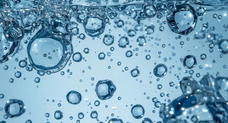 Rising Bubbles in Clear Water Captured Against a Blue Background