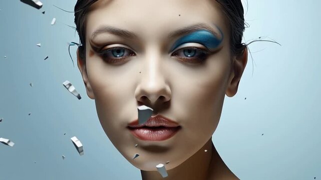 woman face broken in pieces. skin care, facial regeneration and rejuvenation