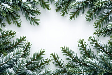 Obraz premium Elegant Snow Covered Fir Branches Frame Holiday Season Design