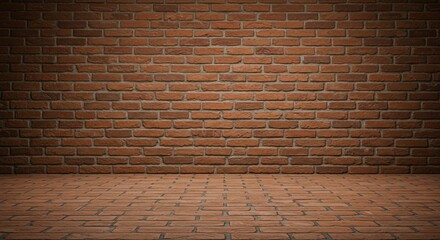 Fototapeta premium Warm brick wall and floor create a rustic, textured interior space