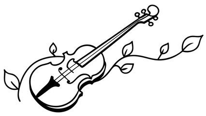 Obraz premium Line Art Violin with Twining Vines and Leaves fiddle