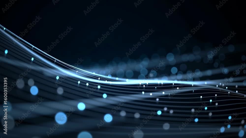 Poster dark blue abstract background with glowing lines and grid patterns for modern design projects