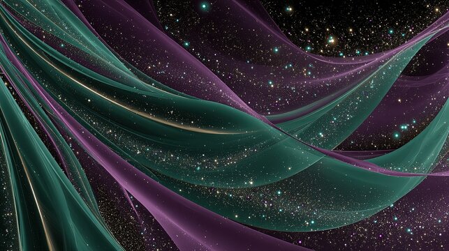 Abstract Fabric Design With Purple Teal And Gold Glitter - Powered by Adobe