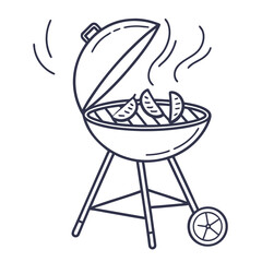 Barbecue grill cooking food with steam outdoor