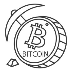 Bitcoin mining symbol with pickaxe and coin cryptocurrency digital currency