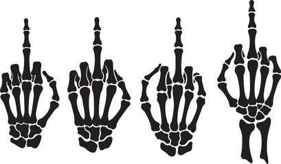Four skeleton hands giving the middle finger silhouette