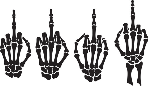 Four skeleton hands giving the middle finger silhouette