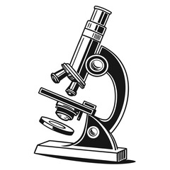 Black and white scientific microscope illustration learning symbol