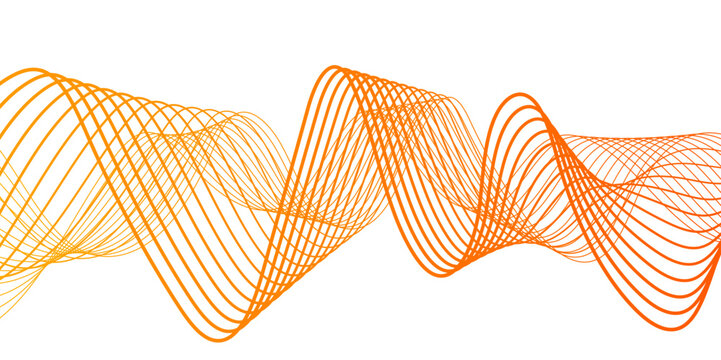 Abstract modern wave with thin, flowing lines with smooth gradient from coral pink to orange and yellow. Rhythmically, soundwaves or digital frequency signals. clean, fluid, and contemporary