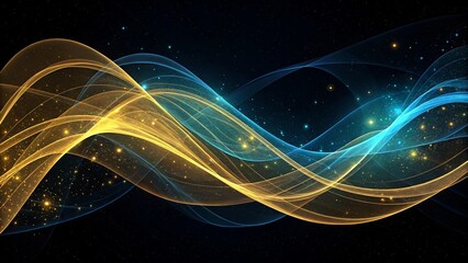 Dynamic Abstract Swirls of Gold and Blue Light in Dark Background