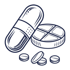 Capsule and round pills medical symbols medication pharmacy