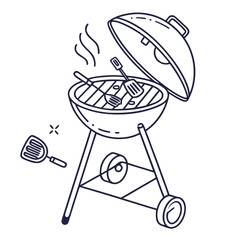 Barbecue grill with utensils and smoke outdoor cooking