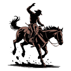 Vector silhouette illustration of a rodeo bucking bronco and rider isolated on white