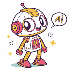 Cheerful robot assistant with yellow and pink details friendly