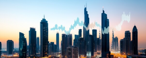 Dubai Skyline with Financial Chart Overlay, investments, economy