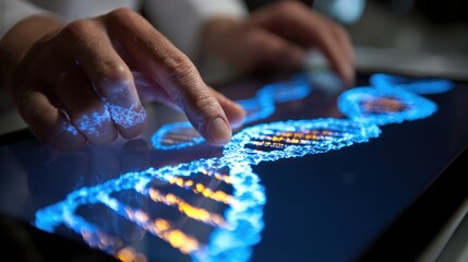 Scientist analyzing DNA on tablet