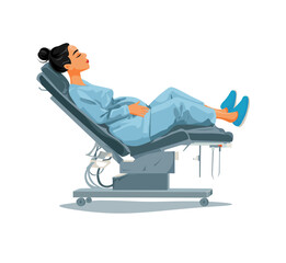 vector style illustration of a woman and childbirth in clinic.