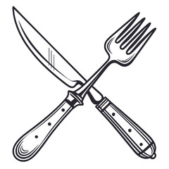 Crossed fork and knife elegant dining utensil symbol restaurant