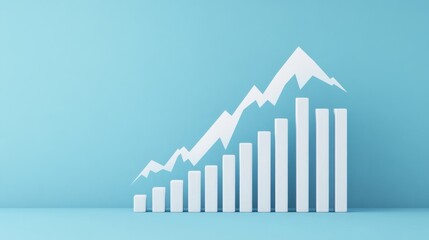 Growth Chart Bar Graph with Line, Blue Background, Success , Investment