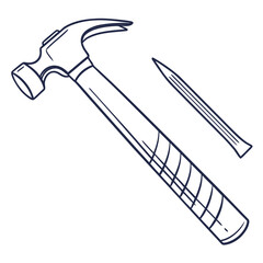 Claw hammer and nail outline tool construction