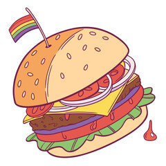 Colorful burger with pride flag sandwich food