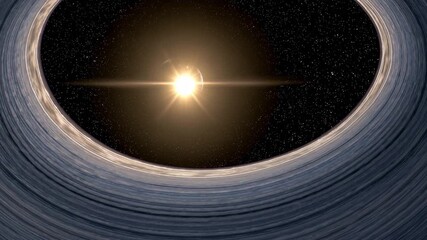 Stunning view of a distant planet surrounded by a swirling ring system and shining star in deep space - Powered by Adobe