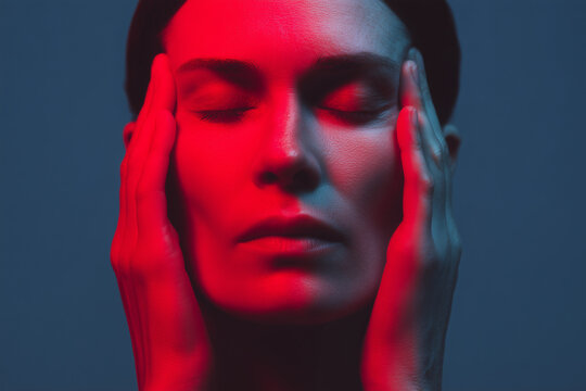 Visual representation of a severe headache or migraine episode &mdash; depicting throbbing pain, pressure at the temples, and neurological discomfort with associated symptoms like nausea, light sensitivity