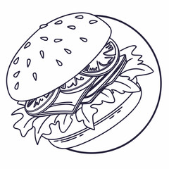 Delicious burger with lettuce tomato and cheese on a plate hamburger food