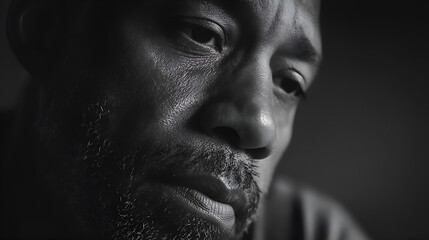 Close up portrait of mature man experiencing grief and sadness