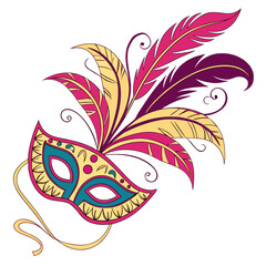 Festive masquerade mask with colorful feathers and ornate details party