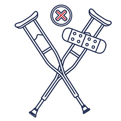 Crossed crutches with bandage and cross symbol medical