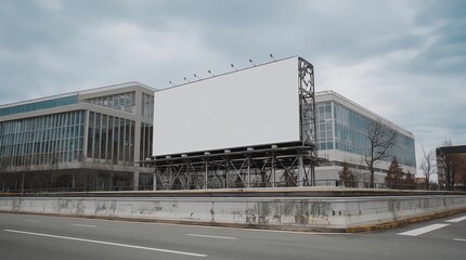 Obraz premium Advertising billboard mockup in front of modern office buildings