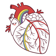Cute cartoon heart with rainbow veins anatomy