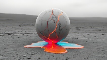 Geothermal Glow: A Fractured Orb Melting into Iridescent Pool