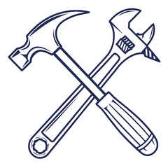 Hammer and wrench crossed tools repair