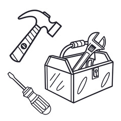 Hammer screwdriver adjustable wrench toolbox outline repair