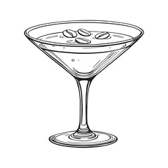 Espresso Martini cocktail with coffee bean garnish line art bar menu design template