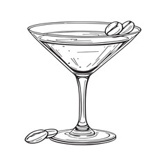 Espresso Martini cocktail with coffee bean garnish line art illustration vector style drink