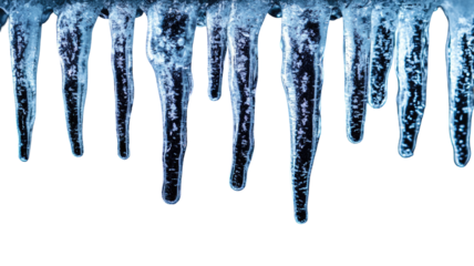 Transparent Winter Icicles on a Blue Background Isolated on White Background