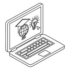 Laptop displaying global learning and bright idea symbols online learning education