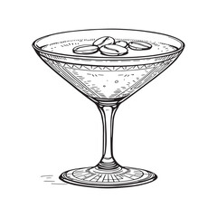 Espresso Martini cocktail with coffee bean garnish line art minimalist sketch coffee theme