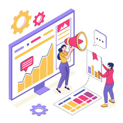 Marketing analytics with people and charts data graphs