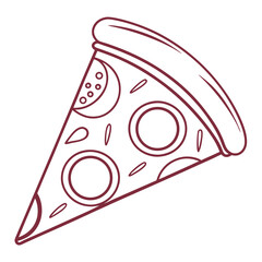 Maroon outline pizza slice with toppings food symbol