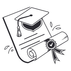 Graduation cap and diploma with seal tassel scroll