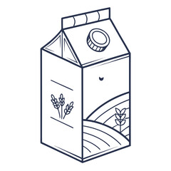 Minimalist milk carton with wheat stalks and landscape dairy beverage