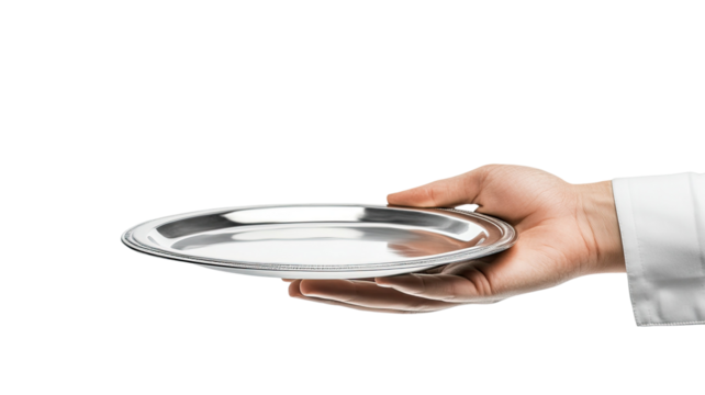 Hand Holding a Magnifying Plate Isolated on White Background