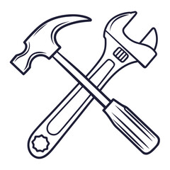 Hammer and wrench crossed tools repair