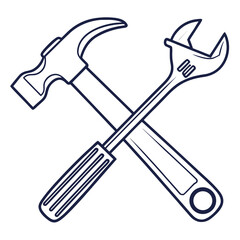 Hammer and wrench crossed tools repair