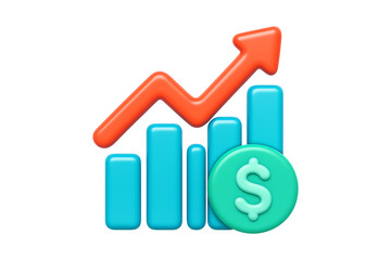 3D Financial Growth Chart with Dollar Symbol Isolated on a Transparent Background